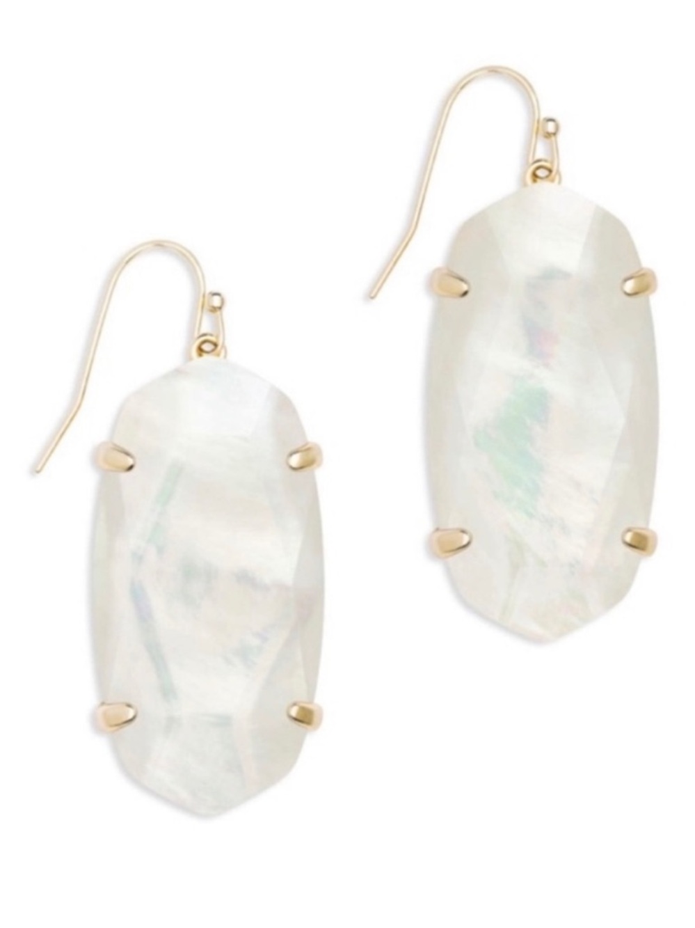 Kendra Scott Esme Ivory Mother of Pearl Dangly Earrings Silver Frame NEW